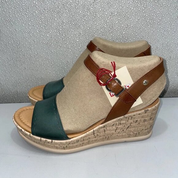 NEW PIKOLINOS Women’s Miranda W2F Leather Wedge Sandals – Brown/Green Size 9-9.5 - Picture 5 of 7